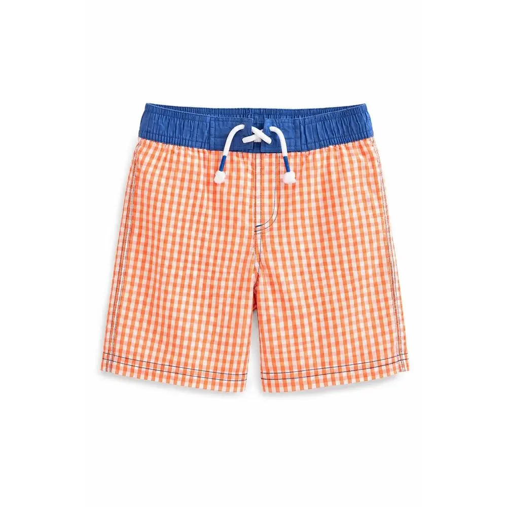 Mini Boden orange Gingham Swim Trunks Board Shorts Boys 9-10